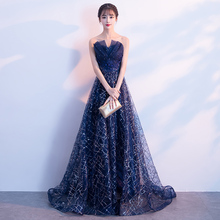 宴会气质伴娘主持人星空抹胸连衣裙女 气场女王晚礼服2019新款 长款