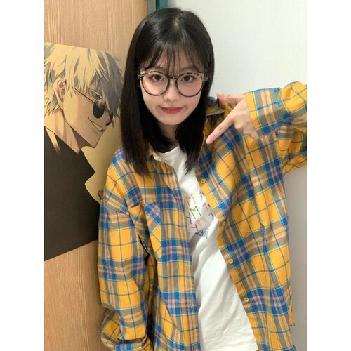 慵懒风美式黄色格子衬衫女2024秋季设计感小众宽松Polo领长袖衬衣