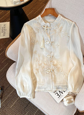 爆款新中式女装中国风衬衫老钱风百搭春夏小个子上衣春款女汉服潮