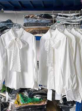 新款法式百搭温柔花边白色别致衬衫洋气上衣蝴蝶结衬衣长袖设计