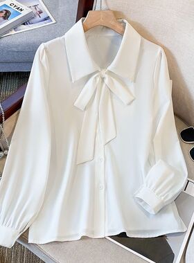 衬衫新款洋气白色长袖雪纺蝴蝶结衬衣气质设计职业系带上衣通勤