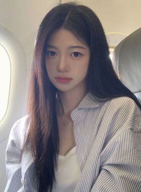 2024韩系甜美温柔蓝色条纹衬衣女春秋季外穿百搭宽松显瘦衬衫外套