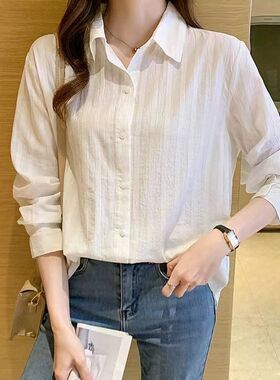 纯色长袖白色衬衫女春夏新款韩版白衬衣职业上衣女士打底衫