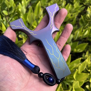 雕刻烤蓝钛合金渐变反曲银狐龙齿扁皮弹弓8020 9025户外竞技手感