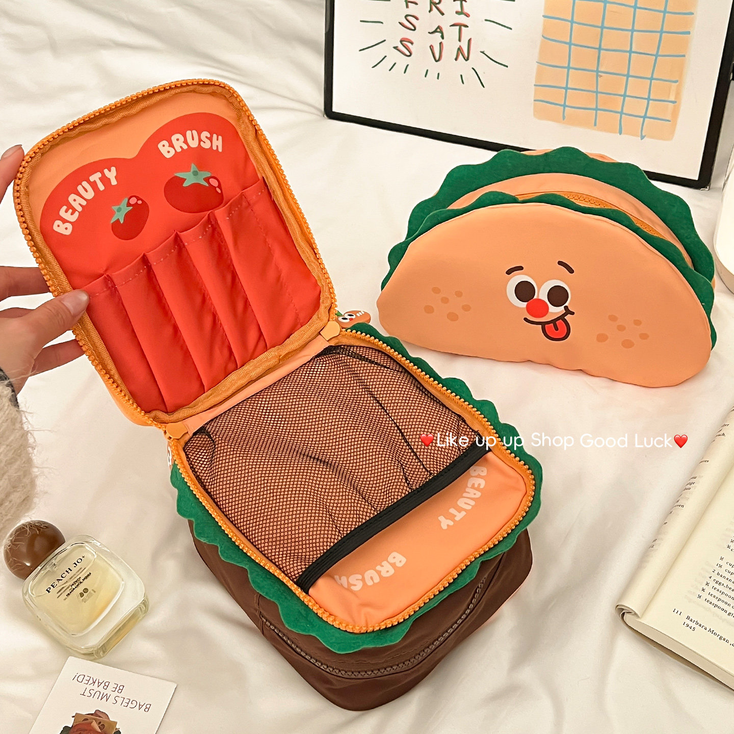 可爱汉堡化妆包便携女2026新款化妆品刷分区收纳包洗漱大容量旅行,收纳整理,化妆包,淘宝优惠券,粉丝福利购,淘宝优惠卷