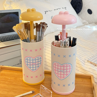 可爱按压化妆刷收纳筒桌面防尘化妆品口红眉笔刷子桶自动升降置物