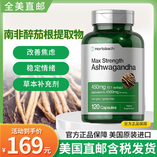 美国Horbaach 印度人参Ashwagandha 450毫克情绪低落睡眠多