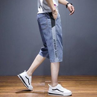 七分裤 子韩版 男夏季 潮流宽松直筒青年中裤 子 休闲薄款 牛仔短裤