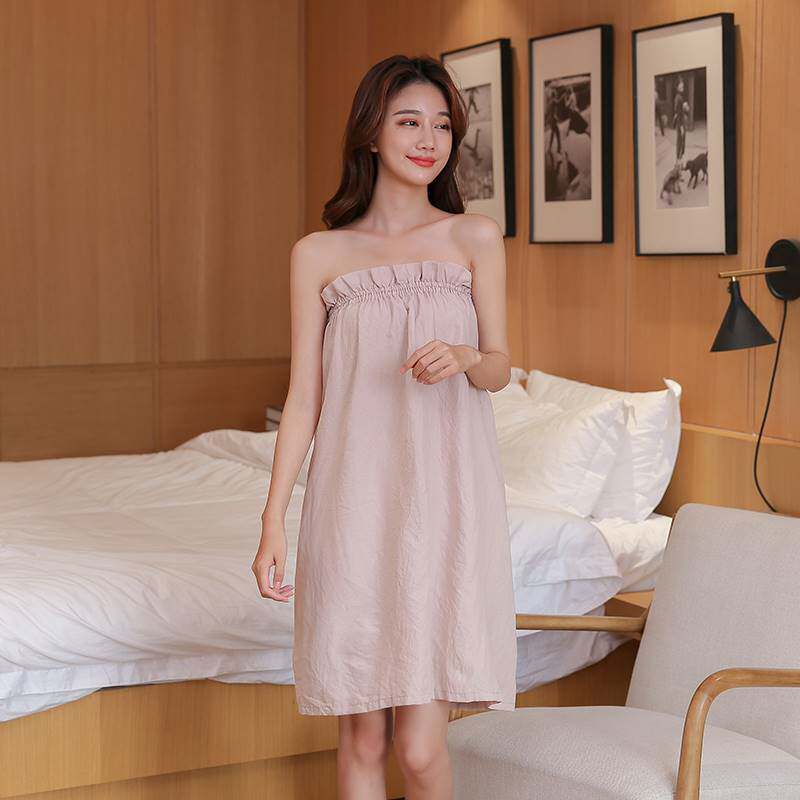 美容院浴裙薄款水洗棉抹胸可穿浴巾睡衣裙女裹胸客人服汗蒸衣吸水