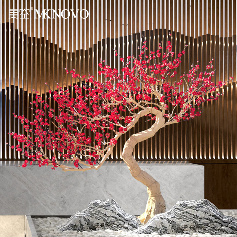 实木枯根仿真腊梅花树仿真树玄关落地装饰树樱花树桃花树/美空047
