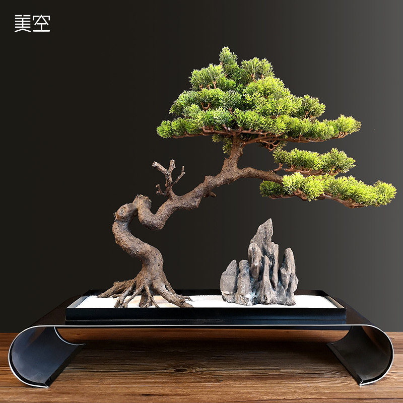 美空284/仿真迎客松树盆景室内中式禅意装饰摆件绿植客厅盆栽植物