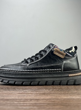 SIFU鞋匠 外贸 冬季男士高帮皮鞋英伦复古皮靴防滑耐磨百搭板鞋