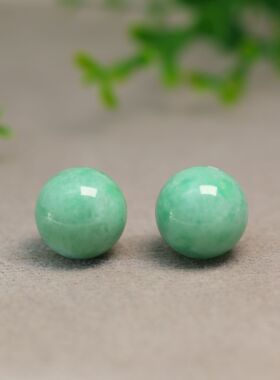 #K278一对糯种满绿缅甸天然A货翡翠珠子 17MM大圆珠佛珠顶珠