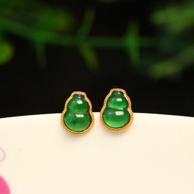 冰种满绿天然A货翡翠葫芦耳钉