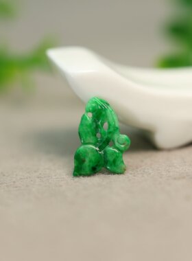 #L703满绿缅甸天然A货翡翠雕花戒面 镶嵌戒指吊坠裸石
