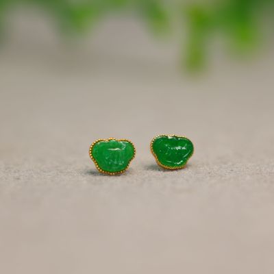 缅甸天然A货翡翠如意头耳钉