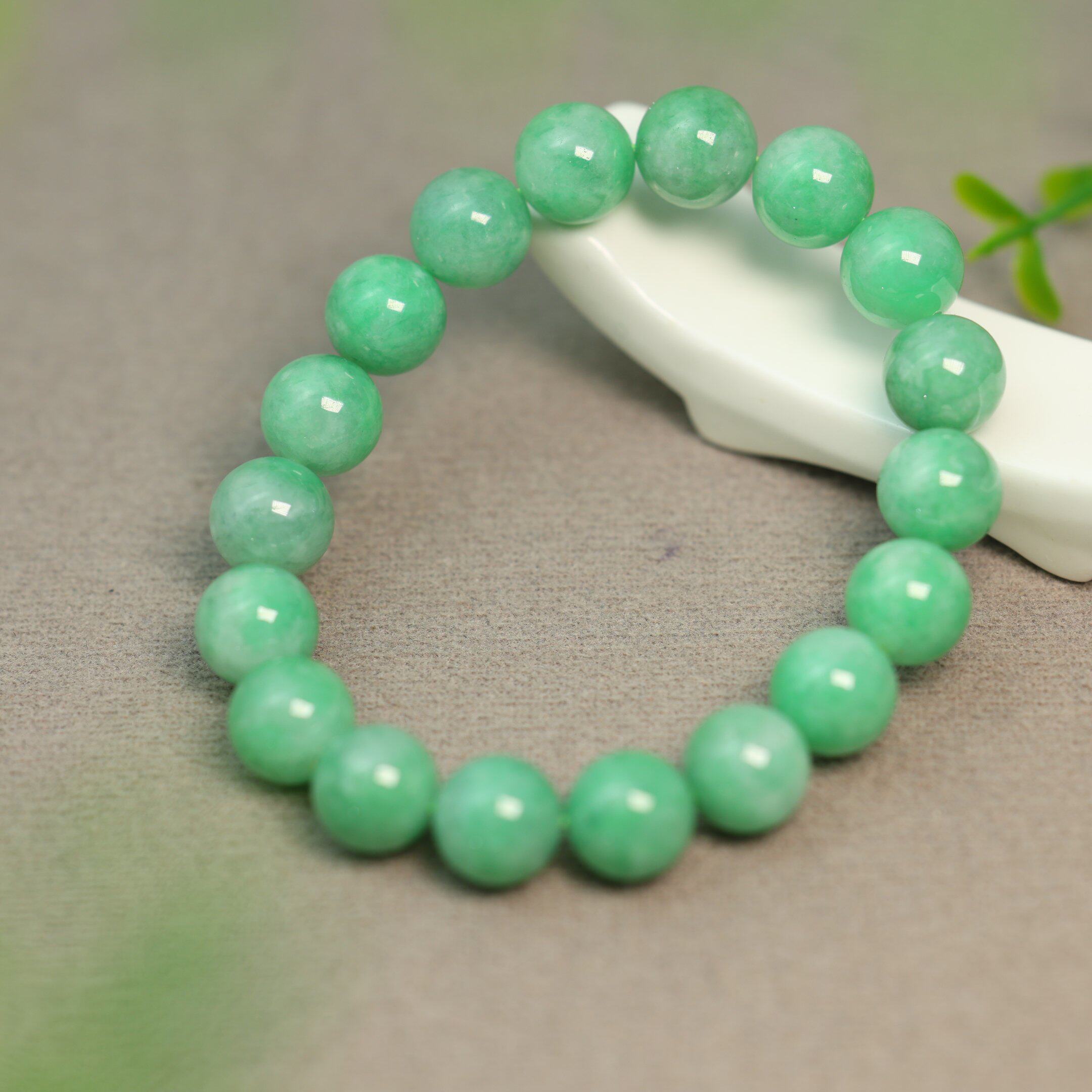#L554 满绿缅甸天然A货翡翠珠子手链18子手串珠链