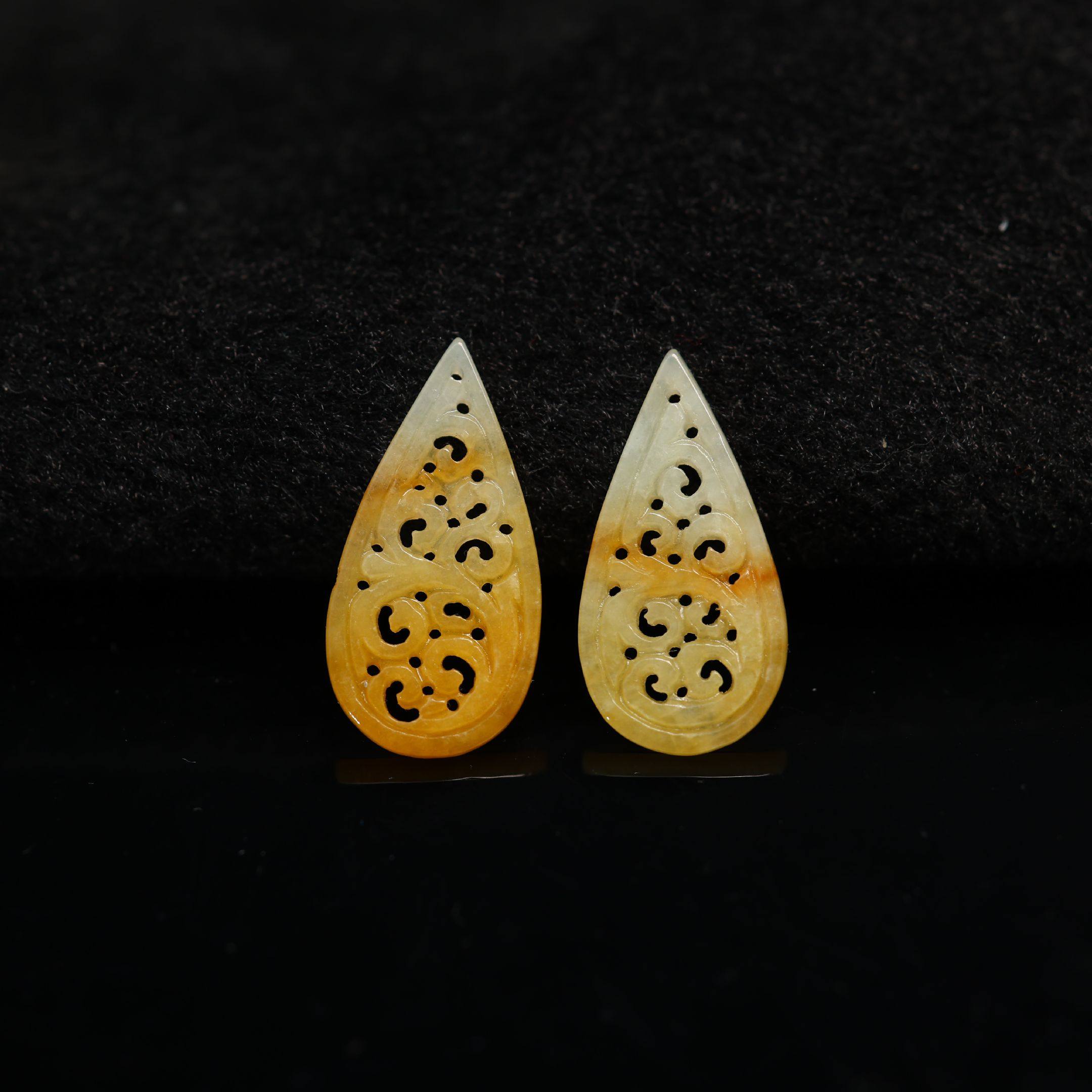 #K254一对缅甸天然A货黄翡翡翠镂空水滴形耳坠花片裸石,珠宝/钻石/翡翠,翡翠裸石/蛋面,淘宝优惠券,粉丝福利购,淘宝优惠卷