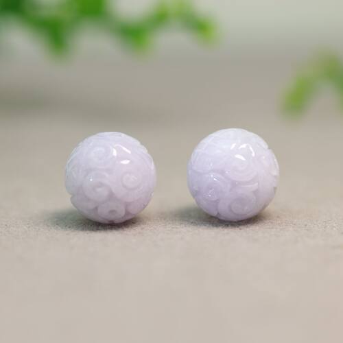 天然A货翡翠团寿龙纹雕花圆珠子