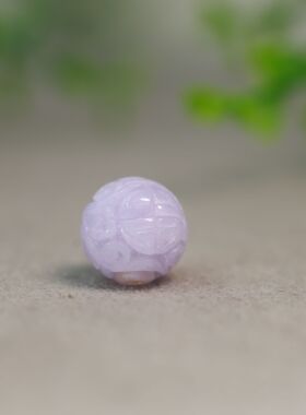#N153糯底紫色缅甸天然A货翡翠雕花珠子 13MM圆珠佛珠顶珠