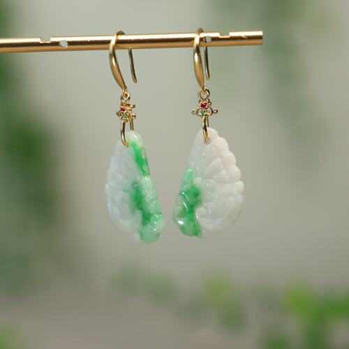 天然A货翡翠福在眼前耳坠