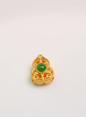 #2760 18K金花丝工艺镶嵌冰种阳绿天然A货翡翠蛋面葫芦小香盒