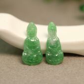 E419一对冰糯种果绿色天然A货翡翠观音耳坠花片