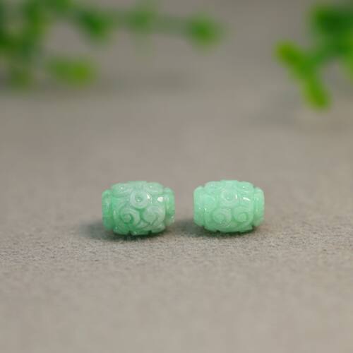 缅甸天然A货翡翠雕花路路通桶珠