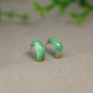 半环耳饰 18K金阳绿缅甸天然A货翡翠半圈耳钉时尚 K897