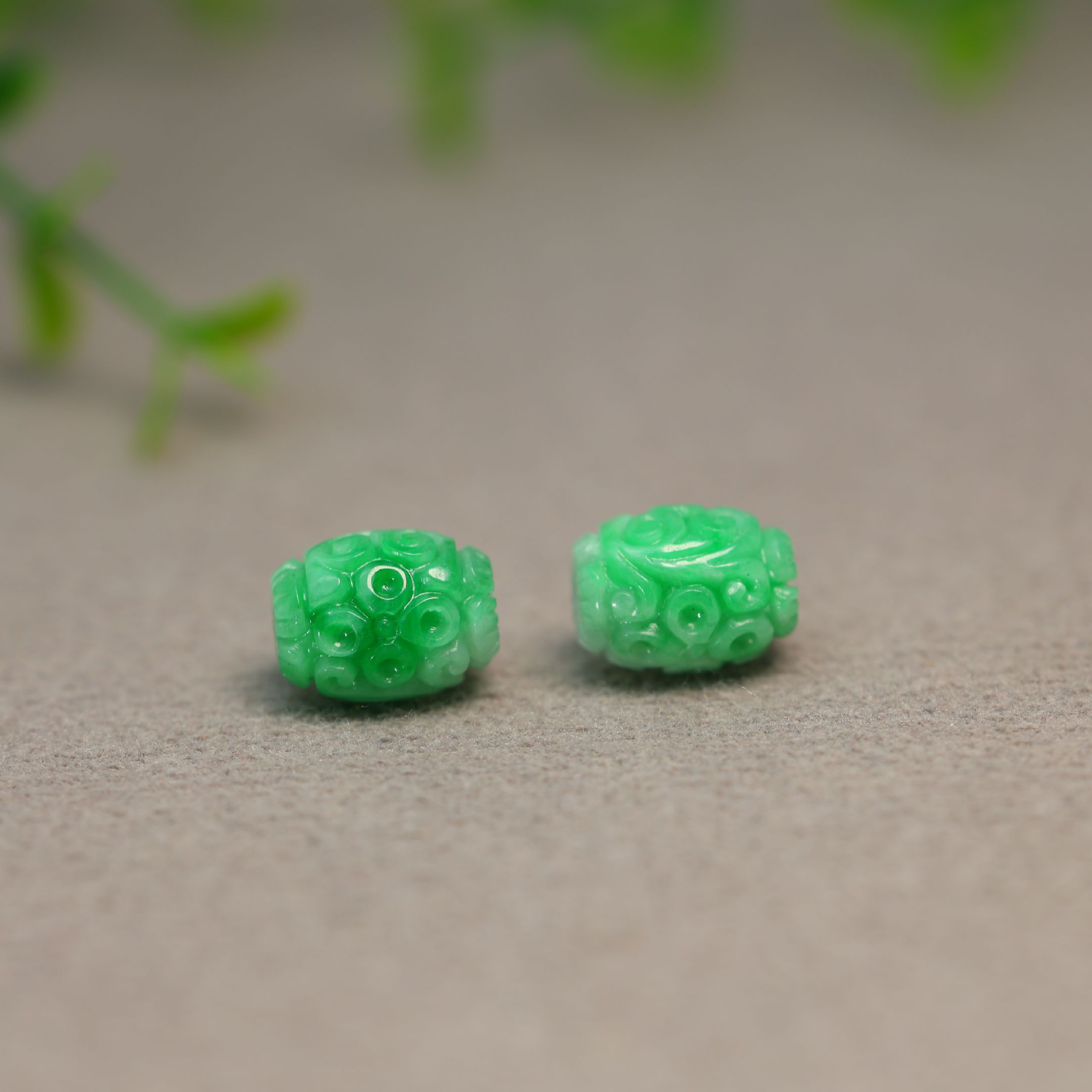 翡翠雕花路路通腰鼓珠转运珠子