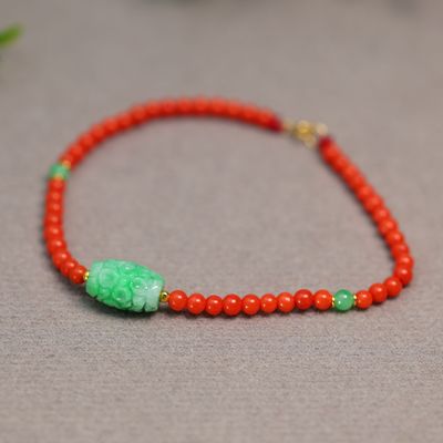 翡翠雕花路路通转运珠手链