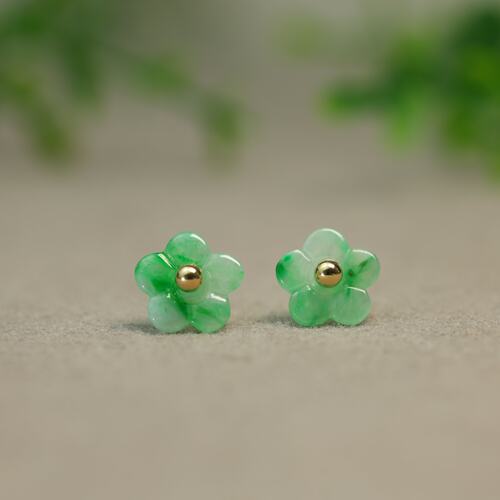 缅甸天然A货翡翠梅花耳钉