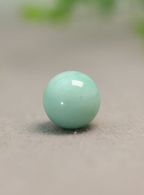 #J306绿色天然A货翡翠素面圆珠子 14MM佛珠顶珠