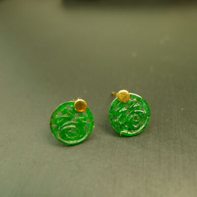 天然A货翡翠镂空圆形福字耳钉