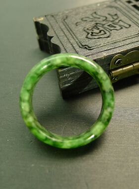 #B384 22号圈口黄加绿天然A货翡翠戒指指环