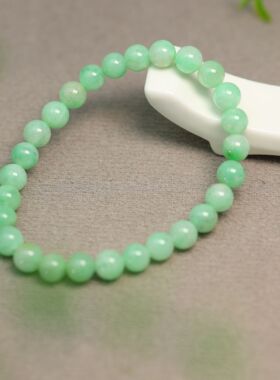 #J296冰糯种满色阳绿天然A货翡翠素面圆珠子手串手链