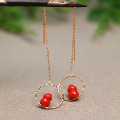 红色天然有机红宝葫芦耳坠