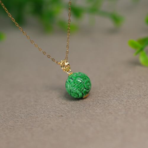 翡翠团寿纹雕花珠子圆珠吊坠