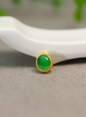 #K822 18K工艺镶嵌冰种满绿缅甸天然A货翡翠蛋面小香盒