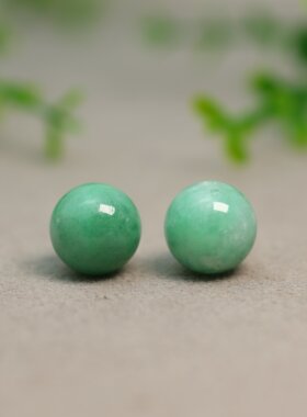 #L085 一对阳绿缅甸天然A货翡翠珠子素面14MM圆珠佛珠顶珠