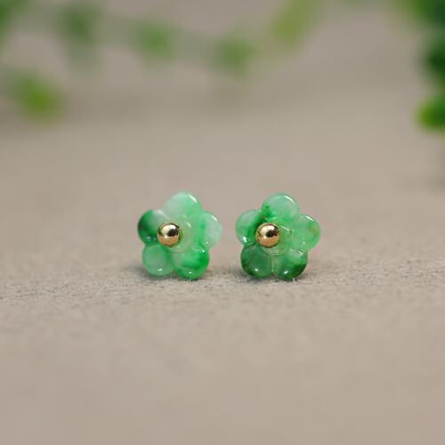飘阳绿缅甸天然A货翡翠梅花耳钉