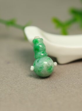 #L722 阳绿缅甸天然A货翡翠素面珠子三通佛头18子珠串配件