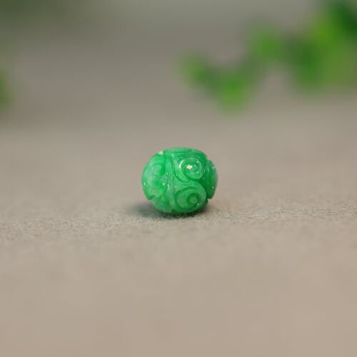 天然A货翡翠雕花算盘珠扁珠