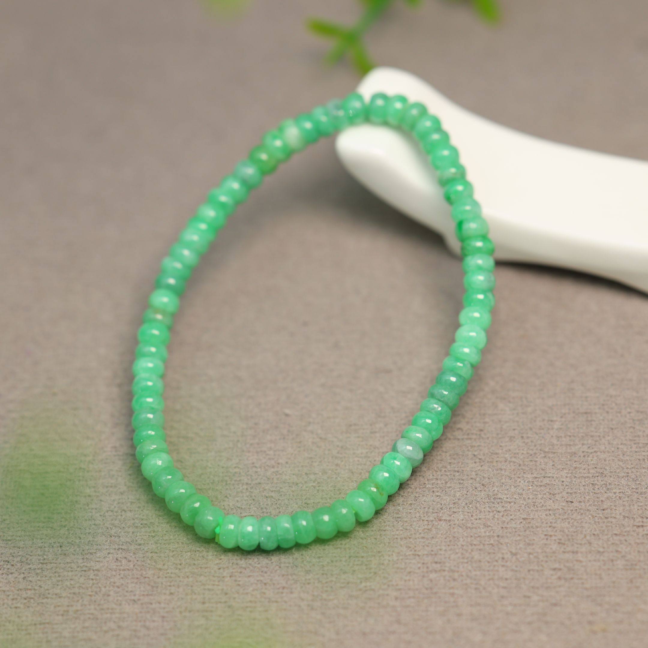 #J598满色阳绿缅甸天然A货翡翠算盘珠子隔珠手串手链