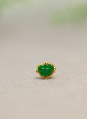 #I697 18K金镶嵌满绿天然A货翡翠如意小香盒 DIY编绳珠串配件