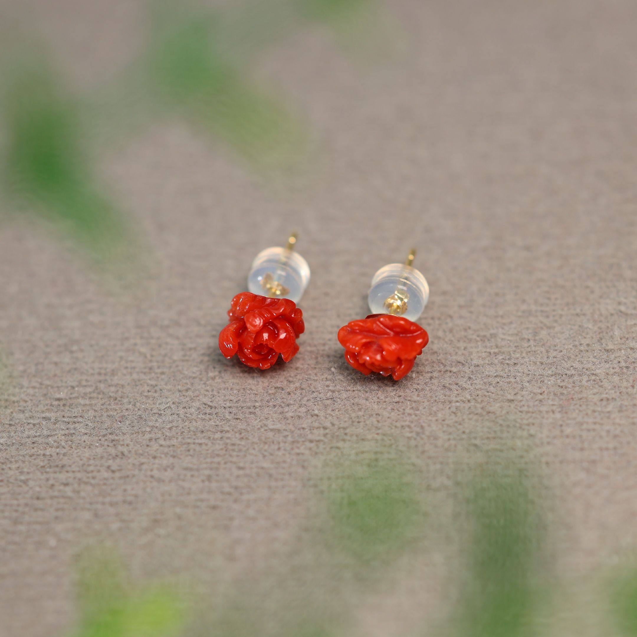 #K194 18K金镶嵌深海红天然有机红宝牡丹花耳钉耳饰,珠宝/钻石/翡翠,耳饰,淘宝优惠券,粉丝福利购,淘宝优惠卷