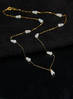 #L053 18K金镶嵌白色冰种缅甸天然A货翡翠葫芦项链