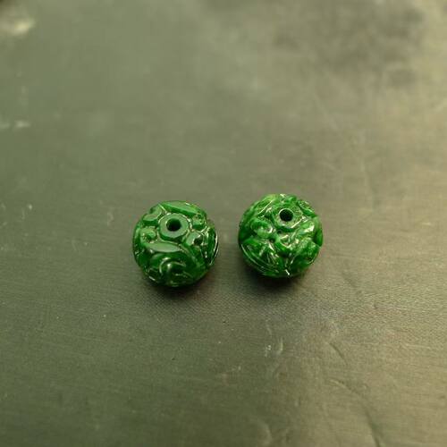 缅甸天然A货翡翠团寿雕花珠子