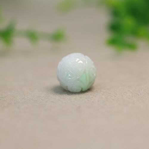 天然A货翡翠团寿龙纹雕花珠子