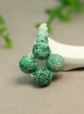 翡翠团寿雕花龙纹珠子三通佛头